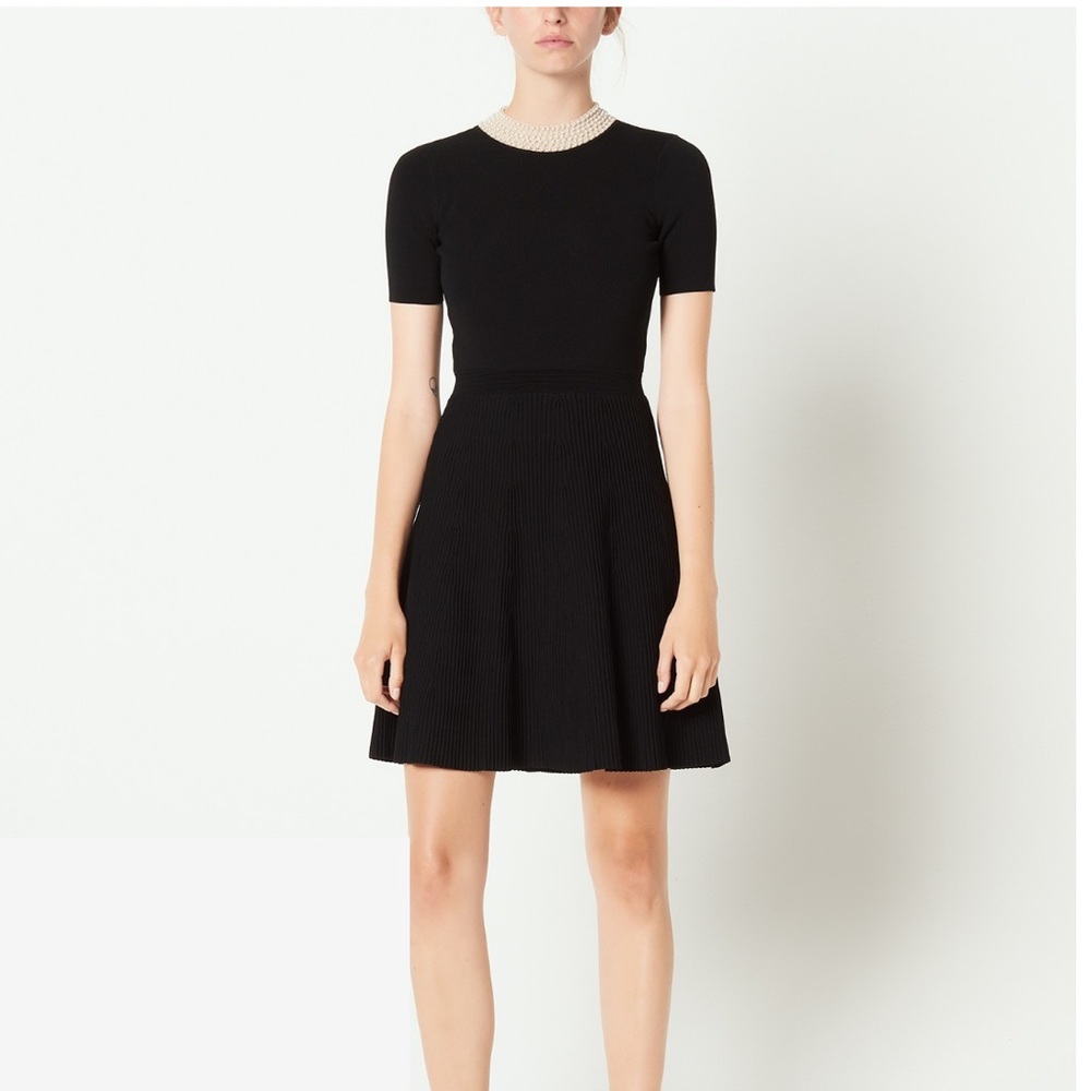Sandro Black Mini Dress with Pearl Collar